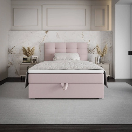 Boxspringbett Flint 120x200 puderrossa im modernen skandinavischen Stil mit gepolstertem Kopfteil Bett mit Staukasten