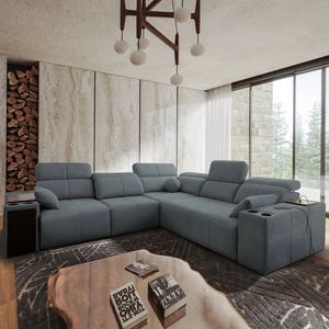 Ecksofa mit Schlaffunktion Tesalia III grau links Komfort-Ecksofa mit verschiebbarer Rückenlehne zwei Container für Bettzeug