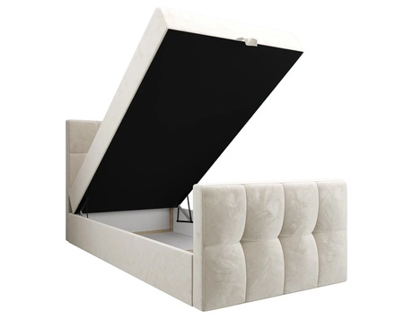 Boxspringbett Manhattan 100x200 beige Bett im modernen skandinavischen Stil mit gepolstertem Kopf- und Fußteil Bett mit Staukasten