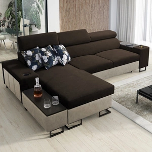 Ecksofa mit Schlaffunktion Flavio braun/beige links Elegantes Ecksofa mit einer offenen Bar in der Seite des Möbels