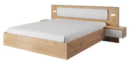 Schlafzimmer Möbel Set Novi Eiche Handwerk Gold / Weiß zeitloses Design Schlafzimmer Möbel Set mit Kleiderschrank LED Beleuchtung