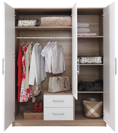 Kleiderschrank mit Spiegel Caspe 150 cm Eiche handwerklich modernes Design ABS-Finish und schwarze Griffe