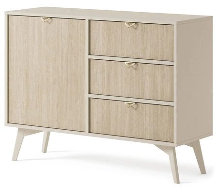 Kommode Wald 106 cm beige / beige Fischgrät geschmackvolles Fischgrät-Dekor auf den Fronten der Kommode Designer-Kantengriffe