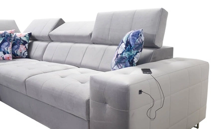 Ecksofa mit Schlaffunktion Hampton VII schwarzes linkes für den Raum aus Samtstoff mit glatter Oberfläche