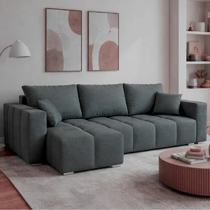 Ecksofa mit Schlaffunktion Linco dunkelgrau universal Ecksofa mit modernem Design aus weichem Plüschstoff