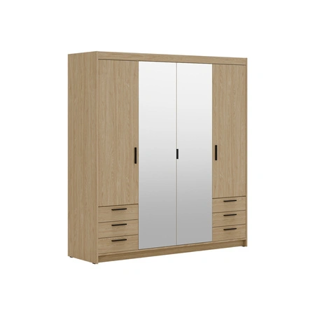 Kleiderschrank Rene 176 cm Eiche geölt stilvolles Design ABS Kante Kleiderschrank mit Spiegel für Schlafzimmer oder Garderobe Zimmer geräumige Schubladen