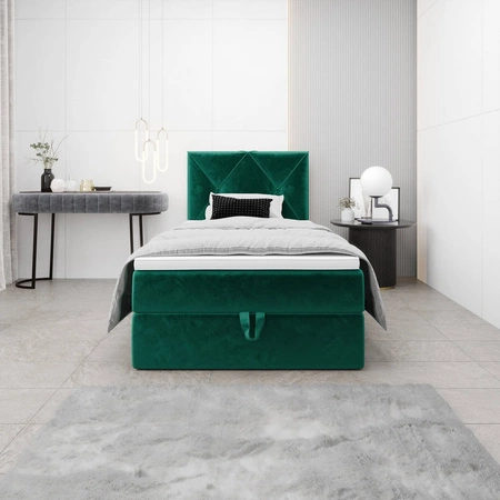 Boxspringbett Arvada 90x200 flaschengrün im modernen skandinavischen Stil mit gepolstertem Kopfteil Bett mit Staukasten