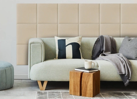 Polsterpaneel Quadra 30x30 cm creme stilvolles Wandpaneel quadratischer Veloursstoff modisches Finish für jede Einrichtung