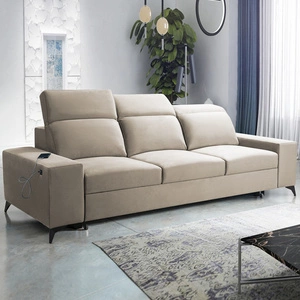 Kelly Sofa mit Schlaffunktion beige stilvolles Sofa für Wohnzimmer mit einfachem Design verstellbare Kopfstützen Veloursstoff