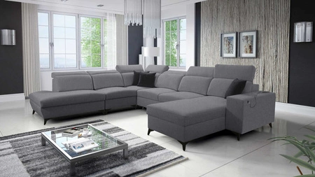 Ecksofa mit Schlaffunktion Kelly Sleek X grau rechtes extrem elegantes Ecksofa für Wohnzimmer mit verstellbaren Kopfstützen