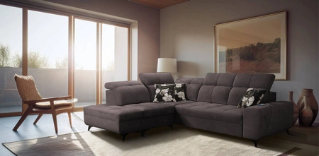 Ecksofa mit Schlaffunktion Buffalo VII braun linksseitig stilvolles Ecksofa mit Bettzeugcontainer Velourstoff
