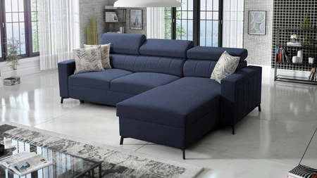 Ecksofa mit Schlaffunktion Savona navyblau rechts bequemes elegantes Ecksofa mit verstellbaren Kopfstützen Ziernähte 