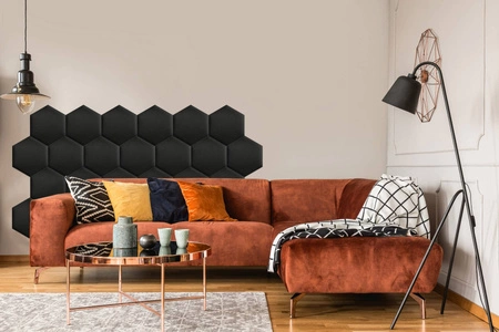 Gepolstertes Paneel Hexagon 30x26 cm schwarzes stilvolles Wandpaneel Veloursstoff modische Dekoration jedes Interieurs