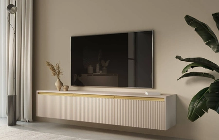 RTV Schrank Imperial 180 cm beige mit Aufhängemöglichkeit stilvoll gefräste Fronten mit interessanten Griffen verziert