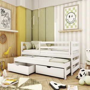 Kinderbett Tori 70x140 cm weiß 2-Personen-Ausziehbett für Kinderzimmer Massivbauweise Kinderbett aus massivem Kiefernholz