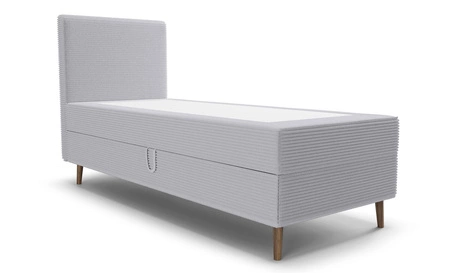 Boxspringbett Totti 90x200 grau Esche stilvolles Bett mit Bettzeug Lagerung dreidimensional gestreiften Stoff