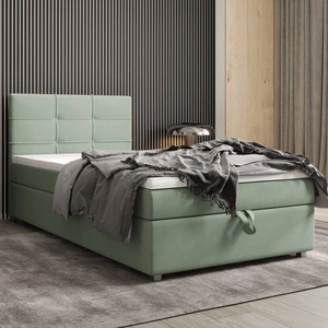 Boxspringbett Fresno 90x200 mintgrün modern skandinavischen Stil mit gepolstertem Kopfteil Bett mit Staukasten