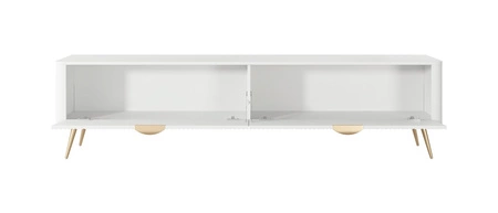 RTV Schrank Lante 200 cm weiß modernes Design Korpus auf hohen Beinen geriffelte Front charakteristische ovale Form