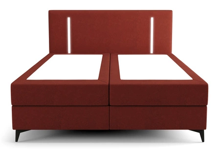 Boxspringbett Norco 140x200 dunkelrot stilvolles Bett mit Staukasten Beleuchtung im Kopfteil fügt eine einzigartige Note