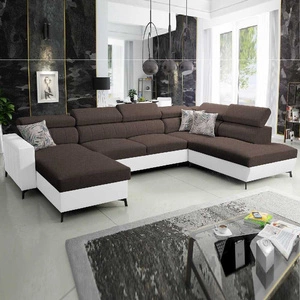 Ecksofa mit Schlaffunktion Savona VI braun/weiß links bequemes Ecksofa für Wohnzimmer mit zwei Bettkästen