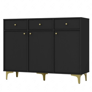 Kommode Kioto I 125 cm schwarz graphit minimalistische Form ideale Kommode für Schlafzimmer oder Wohnzimmer Gold Accessoires
