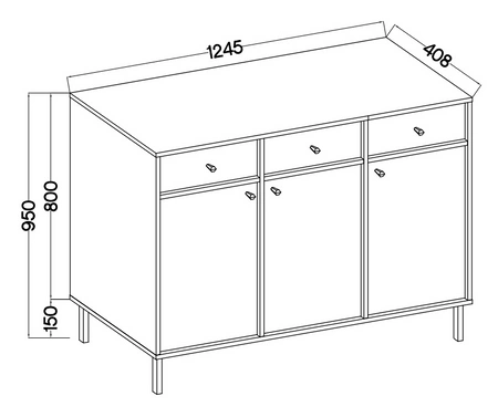 Kommode Kioto II 125 cm schwarz graphit minimalistische Form ideale Kommode für Wohnzimmer oder Schlafzimmer Goldgriffe