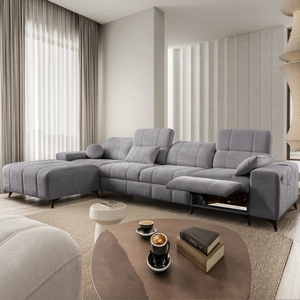 Ecksofa mit Schlaffunktion Penejos XII Lux hellgrau linke stilvolles Ecksofa mit bequemer ausziehbarer Fußstütze