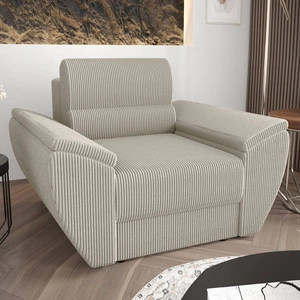 Sessel Fogu Elfenbein modernes Design bequemer Sessel für Wohnzimmer Cordstoff mit ausdrucksvollen Streifen breite Armlehnen