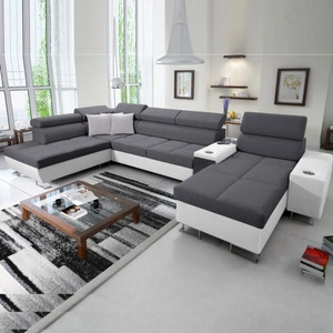 Ecksofa mit Schlaffunktion Dafni V graphitweiß rechtsseitig gewebt bequemes und praktisches Ecksofa mit verstellbaren Kopfstützen