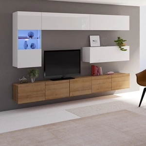 Möbel Apulia IV weiß glänzend / goldene Eiche ein außergewöhnlich stilvolles Wandelement einfache Elemente, die in jedes Interieur passen