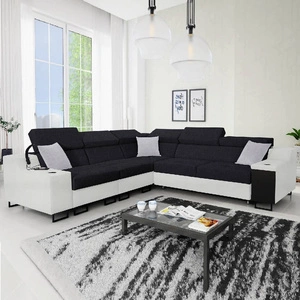Ecksofa mit Schlaffunktion Alcamo III schwarz/weiß links Funktions-Ecksofa mit einer Schublade in der Seite zwei Behälter für Bettzeug