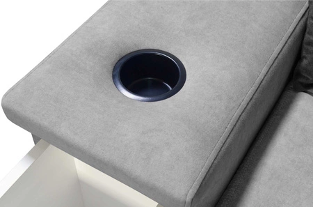 Ecksofa mit Schlaffunktion Alcamo III grau Esche / weiß rechts Funktions-Ecksofa mit Schublade in der Seite zwei Container für Bettzeug