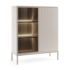 Amma 104 cm beige niedrige Vitrine wird Liebhaber von ausdrucksstarken Interieurs begeistern ideal für das Wohnzimmer und Esszimmer dekorative geriffelte Front