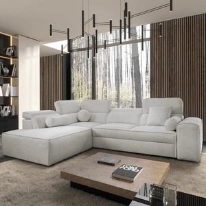 Ecksofa mit Schlaffunktion Viano VII grau Esche links trendiges und stilvolles Ecksofa mit verstellbaren Kopfstützen Zierkissen