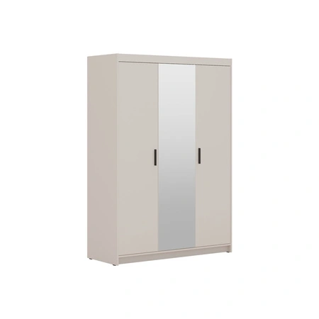 Kleiderschrank mit Spiegel Rene 133 cm sandbeige Geräumiger Kleiderschrank für das Schlafzimmer, der durch natürliche Farben hervorgehoben wird Stilvolle schwarze Griffe