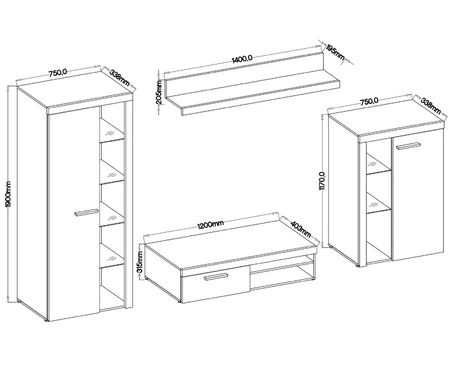 Rene weiße Schrankwand innovatives Design modernes Arrangement mit elegantem Charakter mit umfangreicher Funktionalität