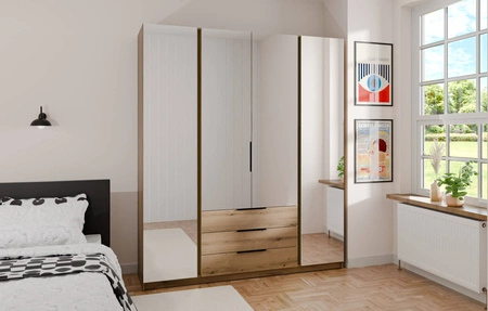 Spiegelschrank Kastano VI 200 cm Eiche evozieren klassische Form Rand Griffe ideal Kleiderschrank für Schlafzimmer geräumige Schubladen
