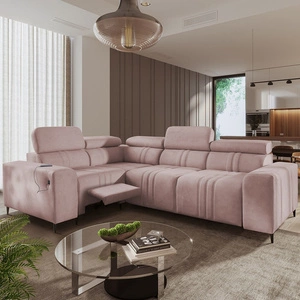 Ecksofa mit Schlaffunktion Castel II Lux rosa links komfortables Ecksofa für das Wohnzimmer mit bequemer ausziehbarer Fußstütze