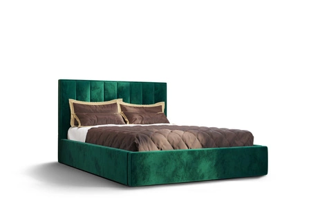 Polsterbett Rinus 160x200 mit Aufbewahrung Flaschengrün Modernes skandinavisches Stilbett mit bequemem Kopfteil