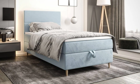 Boxspringbett Bing 100x200 hellblau im modernen skandinavischen Stil mit gepolstertem Kopfteil Bett mit Staukasten