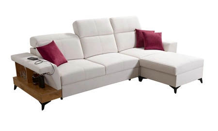 Ecksofa mit Schlaffunktion Bresso braun/weiß rechte Seite stilvolles Ecksofa mit praktischer Ablage in schwarz verstellbare Kopfstützen