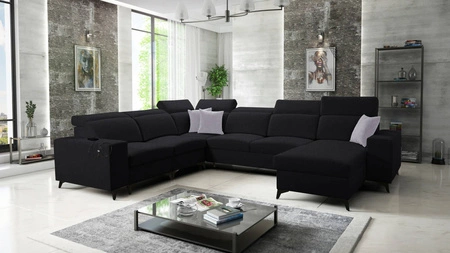Ecksofa mit Schlaffunktion Kelly Sleek VIII schwarzes rechtes stilvolles Ecksofa für Wohnzimmer bietet Komfort beim Entspannen