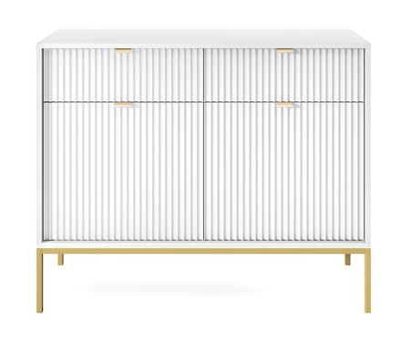 Kommode mit Schublade Lovro 104 cm weiß modernes Design wird Liebhaber von ausdrucksstarken Interieur Kommode mit Gold-Accessoires bereichert begeistern