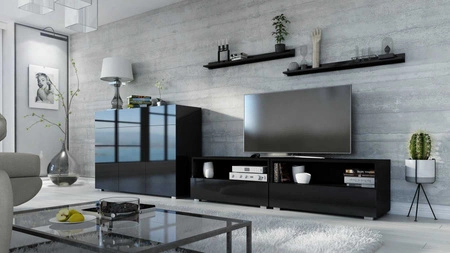 Pitagorio schwarz / schwarz glänzend modernes Design push to open system für Türen und Schubladen Möbelset mit Kommode