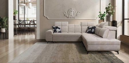 Ecksofa mit Schlaffunktion Buffalo IX beige rechte Seite stilvolles Ecksofa für Zimmer aus Veloursstoff Zierkissen