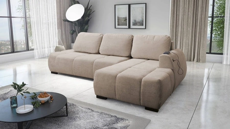 Ecksofa mit Schlaffunktion Gentle beige rechte Seite stilvolles Design Ecksofa-Bett, das sich durch seine abgerundete Form auszeichnet