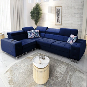 Ecksofa mit Schlaffunktion Hampton II navy blau links stilvolles Ecksofa Bett weiche Polsterung Stoffart Samt