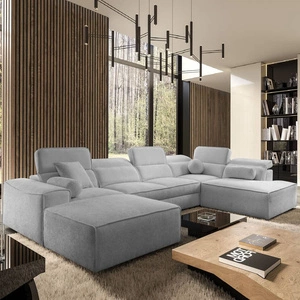Ecksofa mit Schlaffunktion Viano VI hellgrau links Design-Ecksofa für moderne Wohnlandschaften zwei Container für Bettzeug