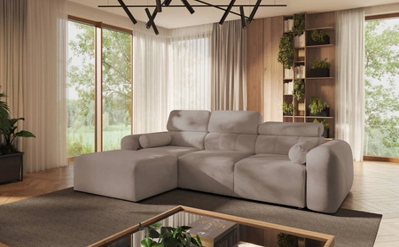 Ecksofa mit Schlaffunktion Cantare dunkelbeige linke Seite funktionelles und bequemes Ecksofa mit modernem Design Plüschstoff