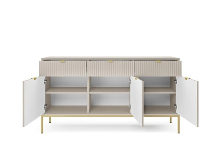 Kommode mit Schubladen Lovro 154 cm beige modernes Design wird Liebhaber ausdrucksstarker Innenräume begeistern goldenes Metallzubehör